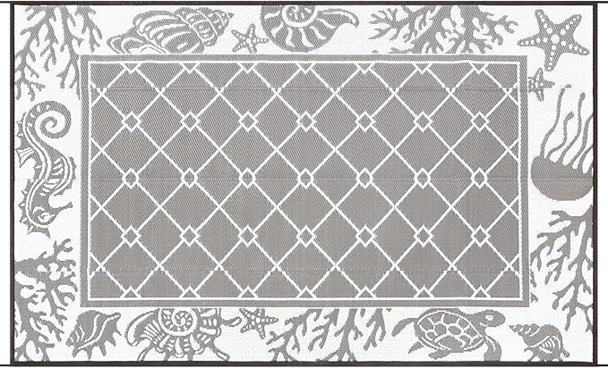 Vaukki Reversible Rugs, Plastic Straw Outdoor Doormat, Fade Resistant Plastic Outdoor Patio Mat, Lightweight Ocean Area Carpet for Patio, RV, Camping, Beach, Deck, Backyard and Picnic (Grey, 5'x8')