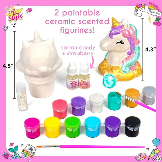 Just My Style Paint Your Own Scented Unicorn Figurines – Paint Your Own Waterless Ceramic Diffuser – Paintable Scented Unicorn Figurines – Customize with Pearlized Paints, Glitter & Sweet Scents
