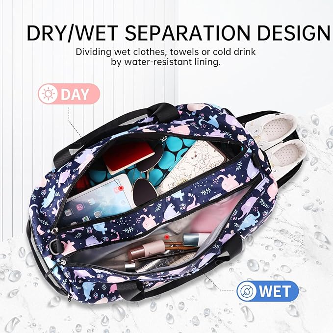 KAMO Travel Duffle Bag, Weekender Bags for Women with Shoe Compartment, Gym Bag for Women with Wet Pocket Workout Dance Tote Bag Personal Item Travel Bag with Trolley Sleeve