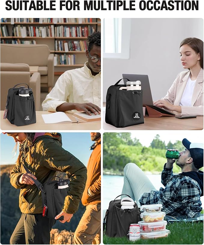 Sports Rabbit Insulated Lunch Bag for Men & Women – Compatible with 40/30OZ Stanley Cups – Leakproof Cooler Tote, Wax-Coated Oxford Fabric, Adjustable Strap – Perfect for Work, Travel, Picnics (Black)