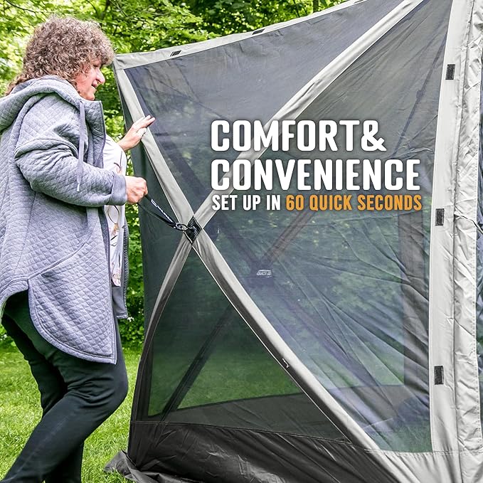 CLAM Quick Set Traveler 6 x 6 Ft Portable Outdoor 4 Sided Canopy, Gray + CLAM Quick Set Screen Hub Tent Wind & Sun Panels, Accessory Only, Gray