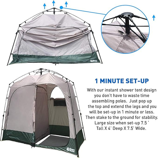 EasyGo Product Shower Shelter – Giant Portable Outdoor Pop UP Camping Shower Tent Enclosure – Changing Room – 2 Rooms – Instant Tent – 7.5' Tall x 4' Deep x 7.5' Wide, Green
