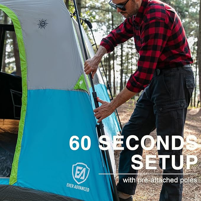EVER ADVANCED 6 Person Blackout Camping Tent Instant Cabin Tents for Family with Rainfly, 60s Easy Setup, Water-Resistant