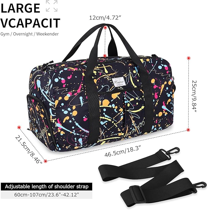 KAMO Travel Duffle Bag, Weekender Bags for Women with Shoe Compartment, Gym Bag for Women with Wet Pocket Workout Dance Tote Bag Personal Item Travel Bag with Trolley Sleeve