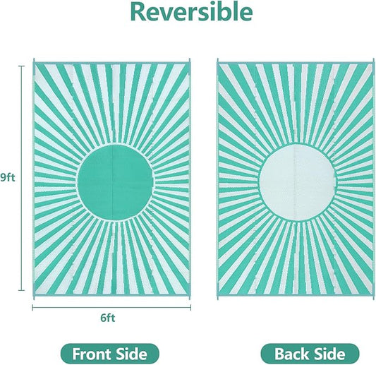 Anidaroel Outdoor Area Rug for Patio Clearance 5x8ft Waterproof, Reversible Plastic Straw Rug Outside Rug, Outdoor RV Mat for Camping, Porch, Balcony, Pool Deck, Backyard(Green,5‘x8')