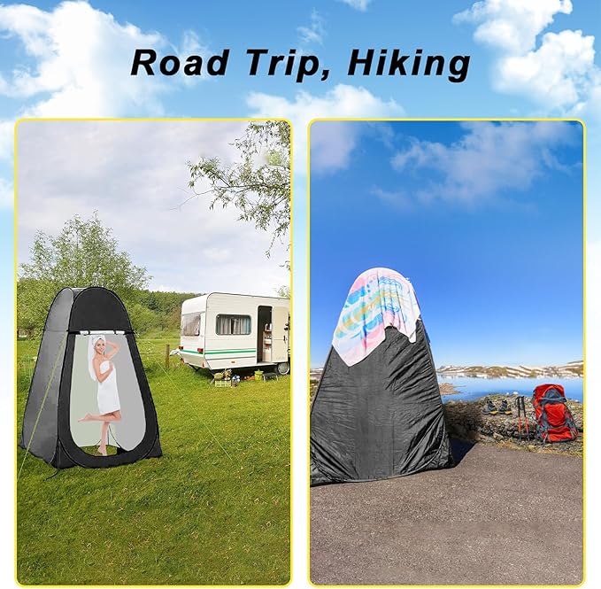 Portable Camping Privacy Tent, Outdoor Shower Tent Kit with 5 Gallon Shower Bag-(Nozzle Upgraded)