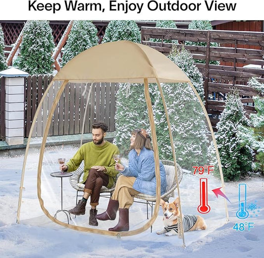 EighteenTek Clear Sports Tent 540° View Transparent PVC House Room Greenhouse Camping Tent Canopy Gazebos Weatherproof Pop-Up Tent for Outdoor Activities Garden Backyard Patios Cold Protection
