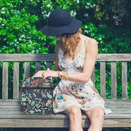 Hap Tim Insulated Lunch Bag Women, Reusable Lunch Box for Women & Men, Adluts Lunchbox for Office Work, Portable Lunchbag, Black Floral(18654-BF)