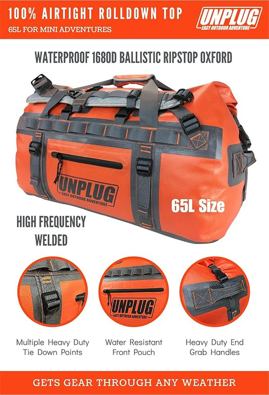 UNPLUG Ultimate Adventure Bag | 1680D Heavy Duty Waterproof Bag | Large Travel Duffle Bag which can be Used for Camping, Motorcycling, Boating, or Hunting