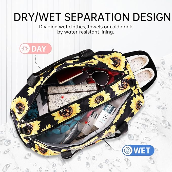 KAMO Travel Duffle Bag, Weekender Bags for Women with Shoe Compartment, Gym Bag for Women with Wet Pocket Workout Dance Tote Bag Personal Item Travel Bag with Trolley Sleeve