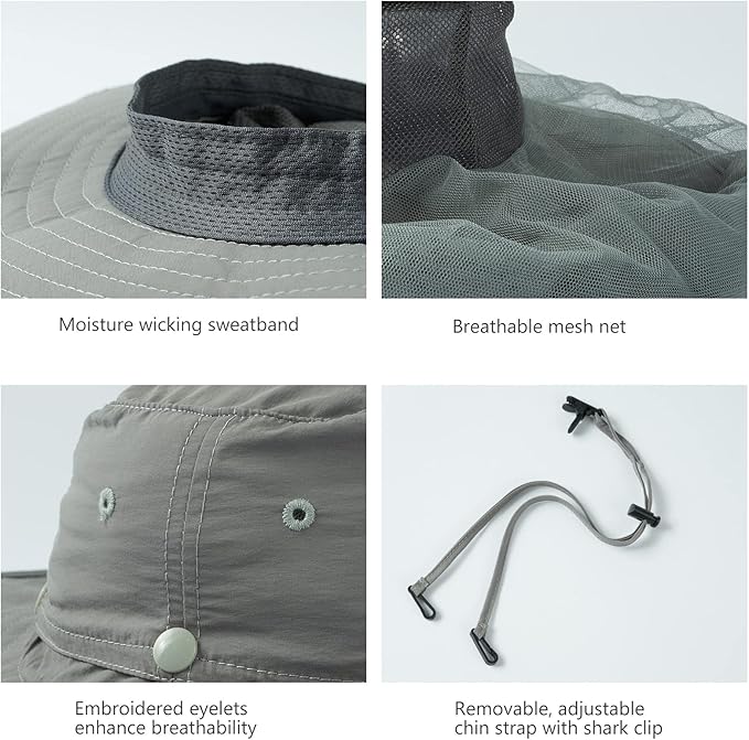 BASSDASH UPF 50+ Mosquito Sun Hat with Hidden Head Net and Neck Flap for Men Women Outdoor Fishing Hiking Camping FH16