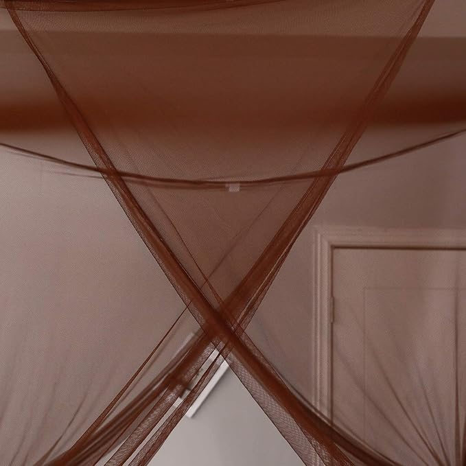 Mengersi Elegant Canopy Bed Curtains for Full Queen King Size Bed,Bed Canopy Mosquito Net Suitable for Indoor Outdoor Net (87x79x98“(Suggested for Full to King), Coffee)