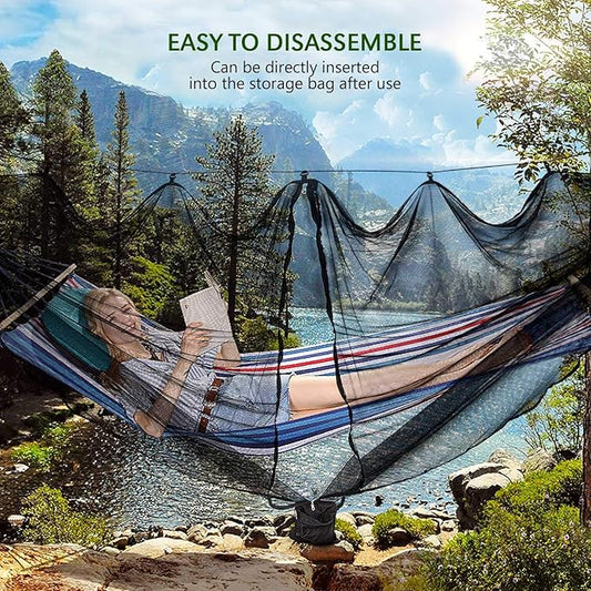 TOBWOLF Camping Hammock Net, Lightweight Outdoor Mosquito Net, 360 Degree Protection Polyester Netting with Dual Sided Zipper & Rope & Storage Bag (Not Include Hammock)
