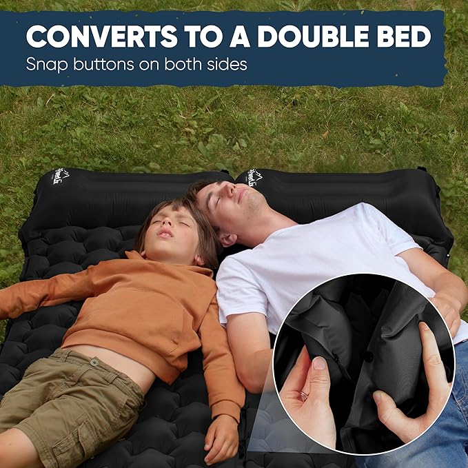POWERLIX Sleeping Pad for Camping with Built in Pillow, Foot Pump Inflatable Camping Mat Bed, Lightweight Outdoor Camping Air Mattress Camping Pad for Backpacking Hiking Travelling Black