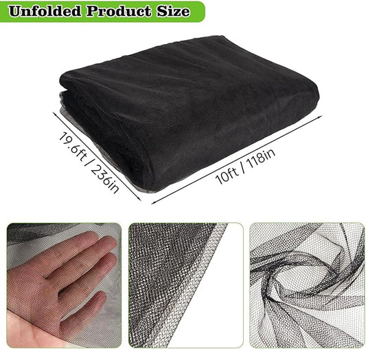 20x10Ft Mosquito Netting Garden Mesh Netting, Fly Bird Net Barrier Hunting Blind Plant Protecting Net, 3x6m Black