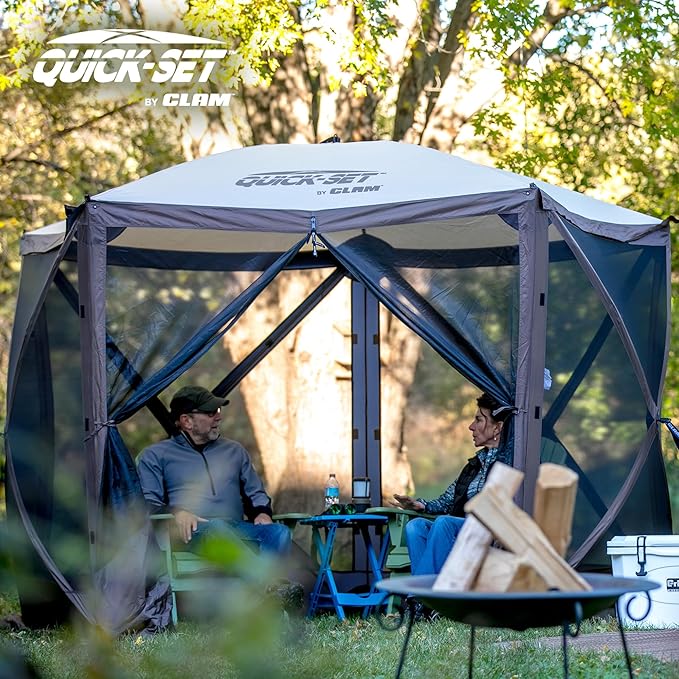 CLAM Quick Set Venture 9 by 9 Ft Portable Canopy Shelter, Blue + Clam Quick Set Screen Hub Tent Wind & Sun Panels, Accessory Only, Blue (3 Pack)