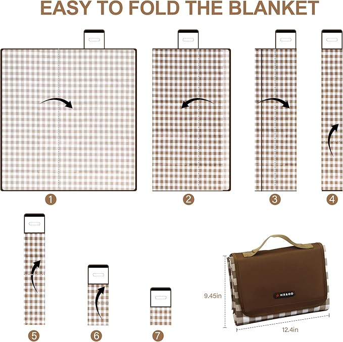 Outdoor Picnic Blanket 80"X80" Picnic Mat Extra Large Camping Blanket Beach Blanket Foldable Waterproof Sand Mat Hiking Travel Family Concerts(Brown)