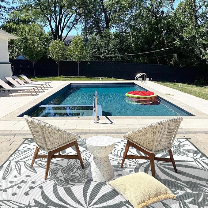 Anidaroel Outdoor Rugs 5x8ft for Patios Clearance Waterproof, Reversible Tropical Plastic Straw Camping Mat Outside Rug, Large Outdoor Area Rug for RV, Porch, Deck, Balcony, Picnic(5'x8')