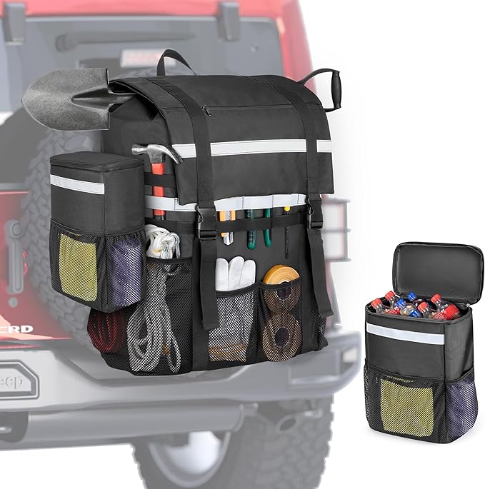 Spare Tire Trash Bag with a Car Trash Can, Tailgate Trash Bag for Truck, SUV or Car, Fits Tire up to 40”, Black