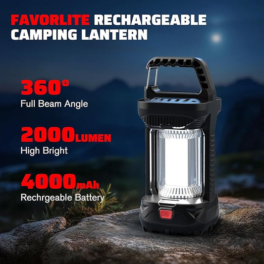 Camping lantern for power outage, 2000LM Rechargeable Led Lantern 4000mAh Battery Emergency Light, Waterproof Tent Light with 4 Lighting Modes, Portable Lantern Flashlight for Home or Hiking