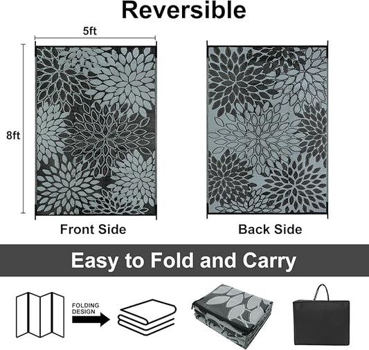 Anidaroel Outdoor Rugs 5x8ft for Patios Clearance Waterproof, Reversible Tropical Plastic Straw Camping Mat Outside Rug, Large Outdoor Area Rug for RV, Porch, Deck, Balcony, Picnic(5'x8')