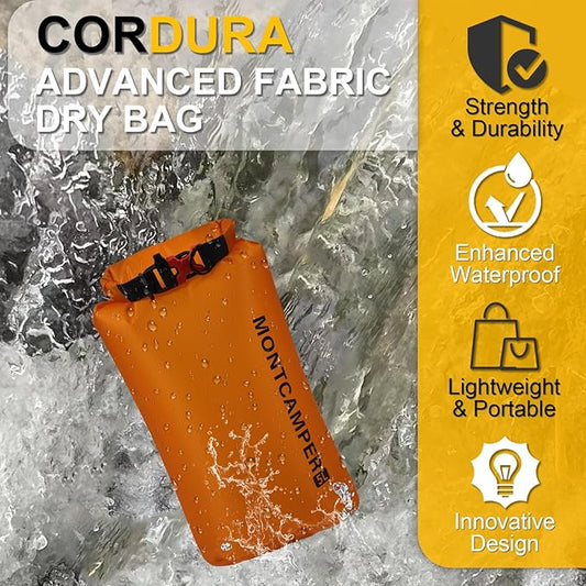 CORDURA Waterproof Dry Bag-Upgraded Tear-Resistant Roll Top Sack with Survival Whistle -Ultra-Light&Portable-Designed for High-Intensity Adventures-Keeps Gear Dry&Secure (5L/Orange)