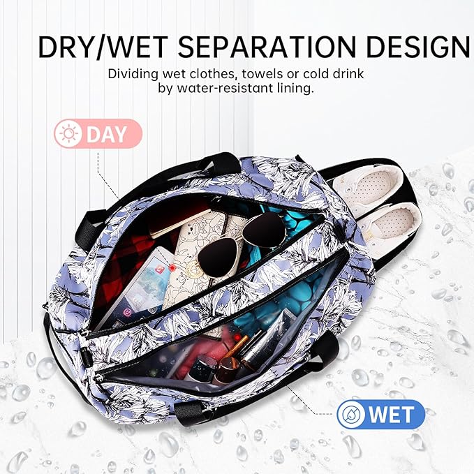 KAMO Travel Duffle Bag, Weekender Bags for Women with Shoe Compartment, Gym Bag for Women with Wet Pocket Workout Dance Tote Bag Personal Item Travel Bag with Trolley Sleeve