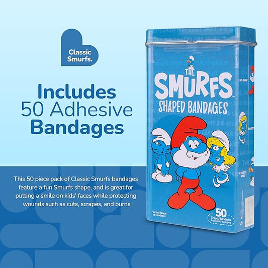 BioSwiss Bandages, The Smurfs Shaped Self Adhesive Bandage, Latex Free Sterile Wound Care, Fun First Aid Kit Supplies for Kids and Adults, 50 Count