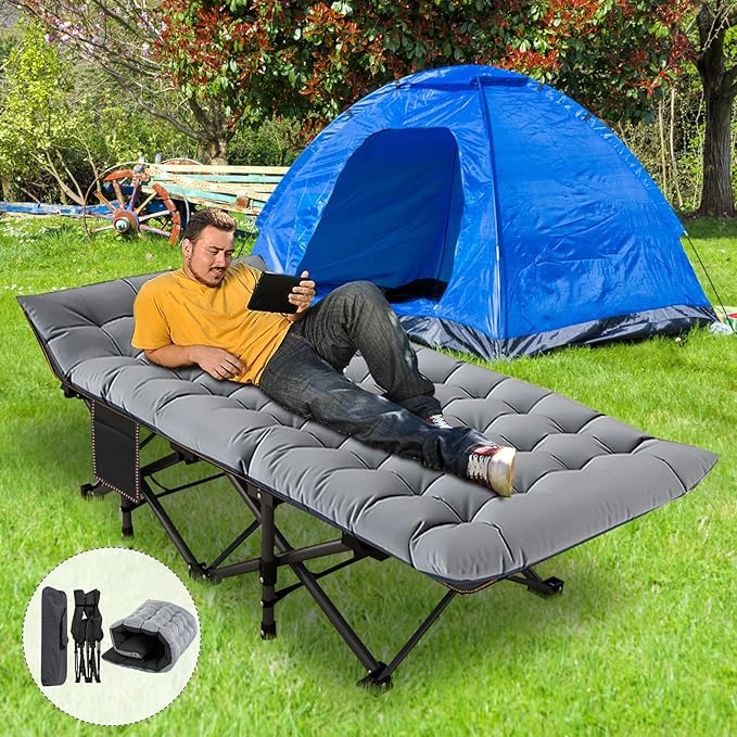 ABORON Oversized Folding Camping Cot for Adults, Double Layer 1200D, 500lb Capacity, Heavy Duty Guest Cot with Mat & Carrying Bag for Indoor & Outdoor Use