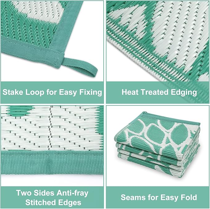 Anidaroel Outdoor Rugs 5x8ft for Patios Clearance Waterproof, Reversible Tropical Plastic Straw Camping Mat Outside Rug, Large Outdoor Area Rug for RV, Porch, Deck, Balcony, Picnic(5'x8')