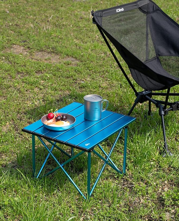 iClimb Ultralight Compact Camping Folding Table with Carry Bag (Reinforced Black - S)