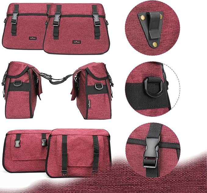 TOURBON Nylon Double Pannier Shoulder Bags Bicycle Rear Rack Trunk Motorcycle Tail Seat Bag (Purple)