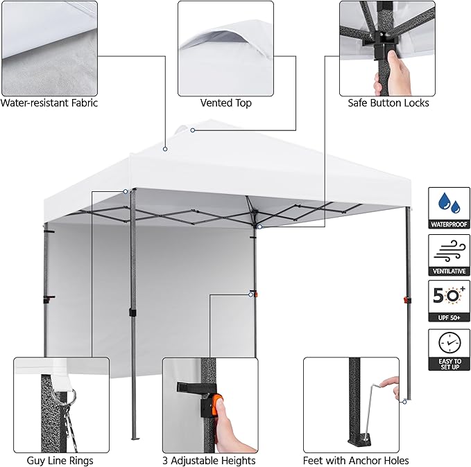 Yaheetech 10x10 Pop up Canopy Tent w/1 Sidewall, Instant Commercial 150D Silver Coated Fabric Outdoor Instant Tent w/Wheeled Bag, 4 Sandbags, 8 Stakes & 4 Ropes for Parties, Camping, Beach, White