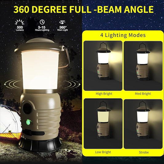Camping Lantern Rechargeable, Portable LED Camping Lantern - 4000mAh Battery Powered Tent Light with 4 Modes for Indoor Outdoor Home Emergency Light Power Outages Hiking Fishing Picnicking