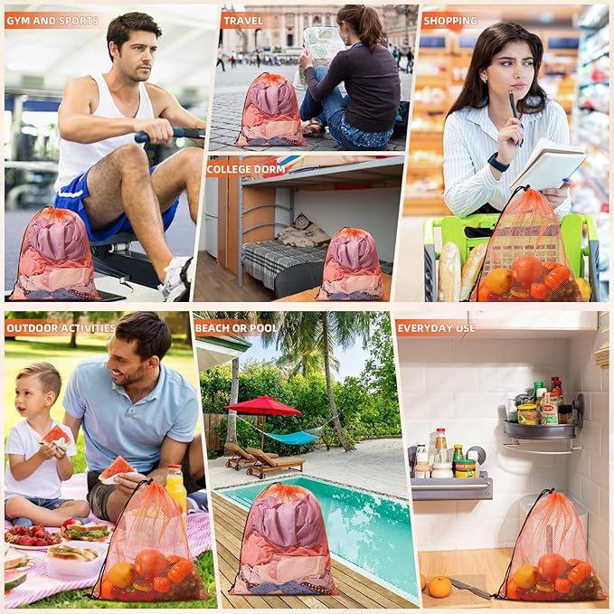 10/20/40/60/100PCS Mesh Drawstring Bag Durable Delicate Mesh Laundry Bag Multicolor Nylon Mesh Bag Small Mesh Gym Bag Travel Mesh Beach Bag Locking Closure Storage Bag For College, Gym, Yoga, Sport