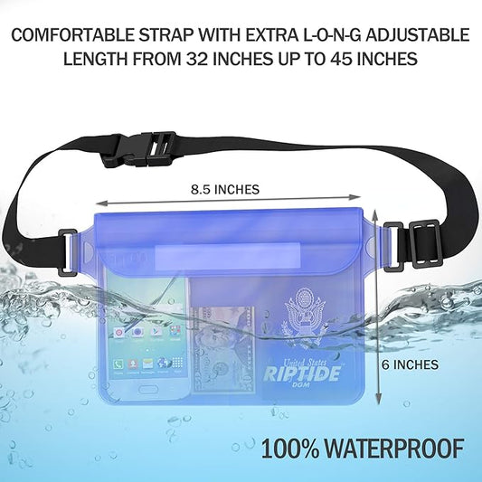 Waterproof Fanny Pack Pouch (2 Pack) for Men & Women Dry Bag Water Resistant with Adjustable Waist Strap - Protects Valuables at Water Sports (White)