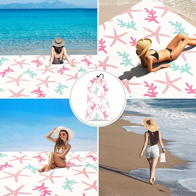 Beach Blanket Waterproof Sandproof, 78''×86'' Large Beach Mat Sand Free, Lightweight Compact Foldable Picnic Blankets w/ 4 Stakes & Pockets for Camping, Travel, Beach Vacation Essential Accessories