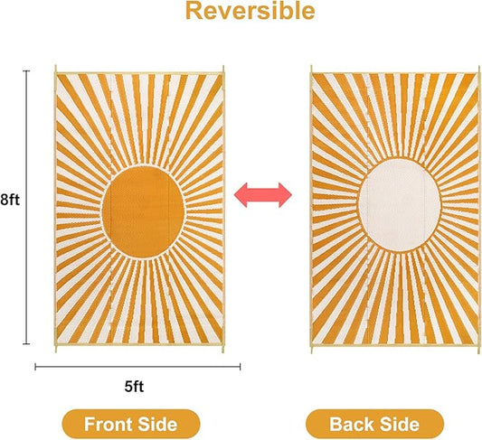 Anidaroel Outdoor Area Rug for Patio Clearance 5X8ft Waterproof, Reversible Plastic Straw Rug Outside Rug, Stain & UV Resistant RV Mat for Camping, Porch, Balcony, Pool Deck, Backyard(Orange,5‘x8')