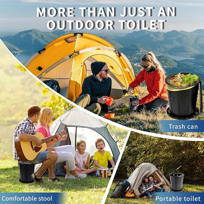 Portable Toilet Kit for Adults, Retractable Camping Toilet with Wearable Privacy Tent Outdoor Travel Toilet with Privacy Shelters Folding XL Potty with Adjustable Height for Hiking,Car,RV