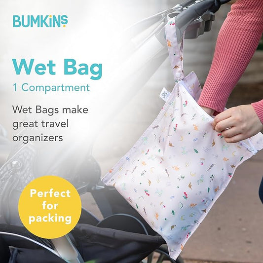 Bumkins Disney Waterproof Wet Bag for Baby, Travel, Swim Suit, Cloth Diapers, Pump Parts, Pool, Beach, Gym Clothes, Toiletry, Hook to Stroller, Daycare, Zip Reusable Wetdry Pack, Princess Magic Pink