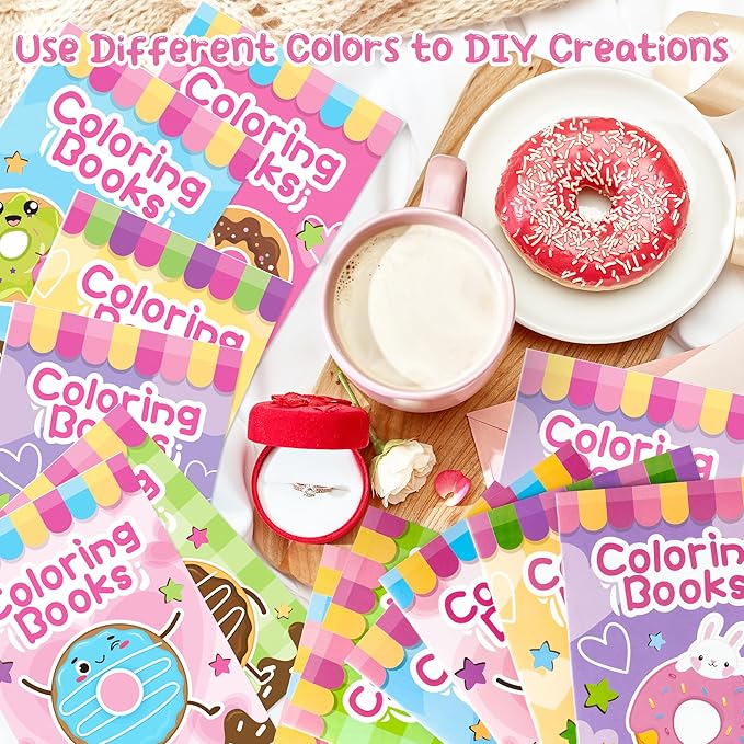 24Pcs Donut Coloring Books for Kids Bulk Cute Mini Coloring Booklet DIY Art Drawing Book with Dessert Doughnut for Toddlers Birthday School Party Favors Goodie Bag Filler