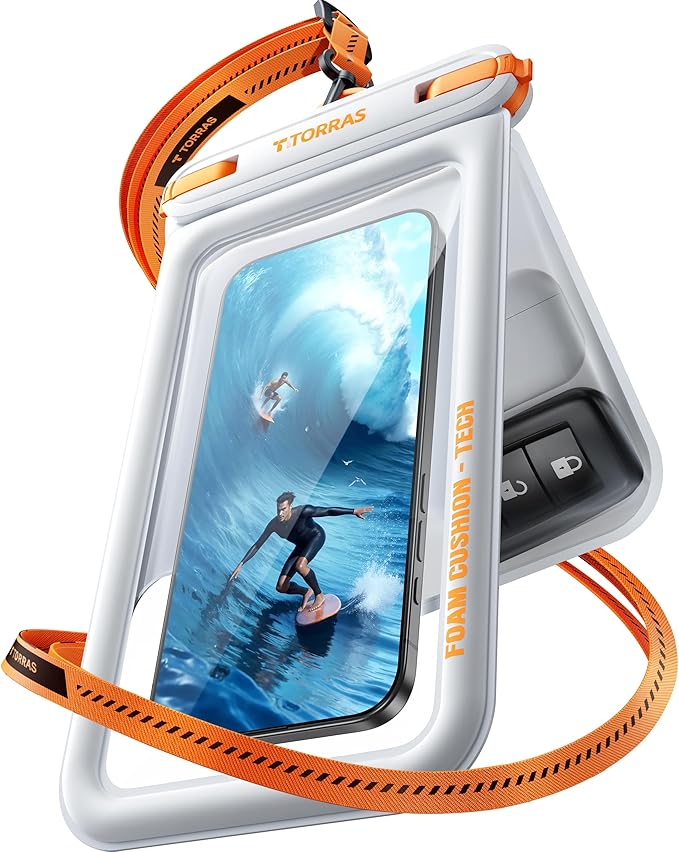 TORRAS IP68 Waterproof Phone Pouch Double Space, Floating Waterproof Phone Case with Lanyard for iPhone 16 Pro Max 15 14 13 S25 S24, Phone Dry Bag Vacation Cruise Ship Travel Essentials 7.0'', White