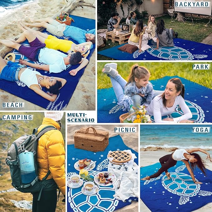 Beach Blanket 78''ร81'' 1-5 Adults Oversized,Compact Lightweight Durable Beach Mat for Travel Camping Hiking Picnic Blanket