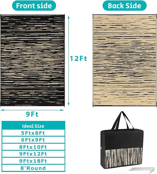 HEBE Outdoor Rug 9'x12' for Patios Clearance Waterproof Patio Mat Plastic Straw Rug Reversible RV Camping Tent Rug Outside Indoor Outdoor Area Rugs for RV,Deck,Beach,Balcony,Camper