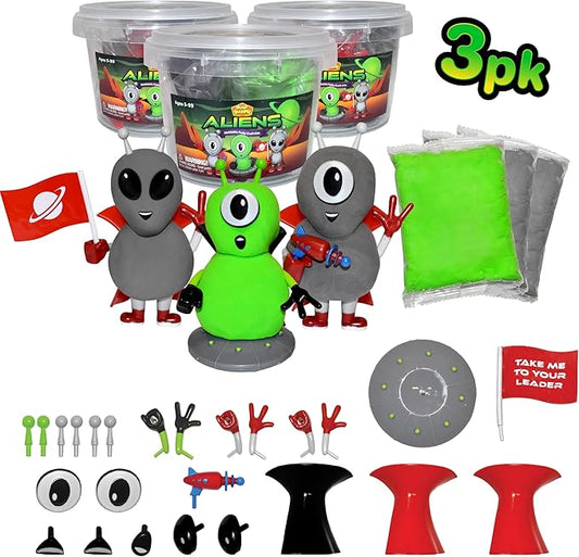 Aliens Craft Kit 3 Pack – Build, Play, and Display 3 Air-Dry Clay Aliens, Great for Birthday Parties, Trick or Treating, Stocking Stuffers, for Kids, Boys and Girls Ages 5+