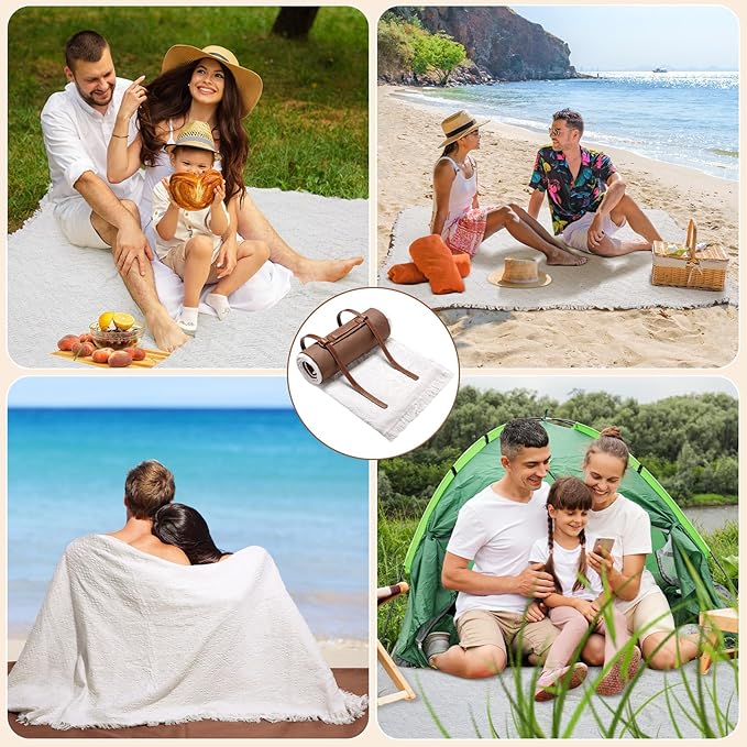 Waterproof Picnic Blankets Outdoor Blanket Foldable 2 in 1 Double Layer Sandproof Beach Mat with Carry Strap for Camping Lawn Park Beach Grass(White,71 x 71 Inches)