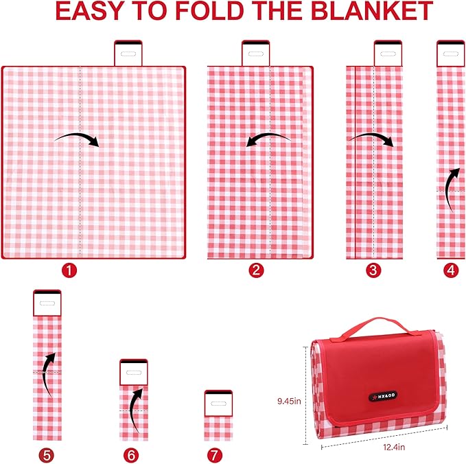Outdoor Picnic Blanket 80"X80" Picnic Mat Extra Large Camping Blanket Beach Blanket Foldable Waterproof Sand Mat Hiking Travel Family Concerts(Red)