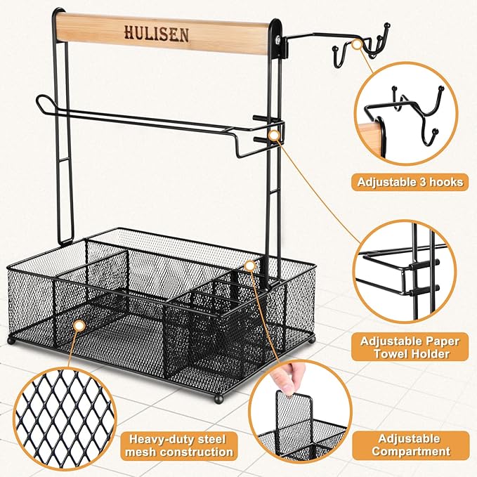 HULISEN Grill Caddy for Outdoor Grill, BBQ Caddy with Paper Towel Holder for Plates, Silverware, Utensils - Picnic & Barbeque & Camping Essentials Accessories for Tailgating, Camper, RV, Backyard