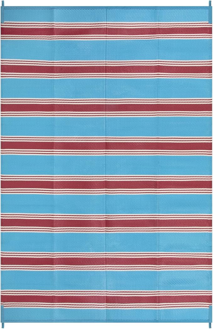 Lahome Striped Outdoor Rug Waterproof, 6x9 Reversible Outdoor Plastic Straw Rug for Camping, RV Patio Rugs Large Carpet for Porch Deck Backyard Balcony Picnic(Blue/Red,6'x 9')