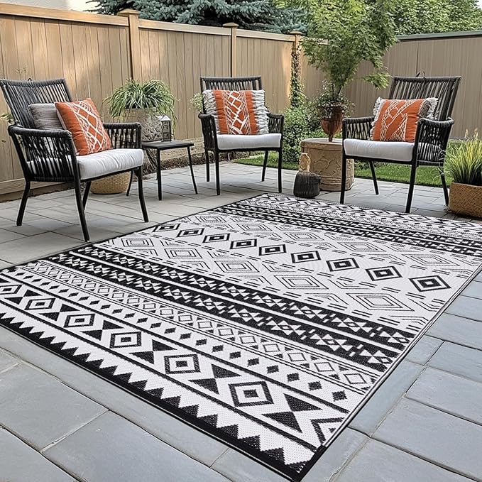 WILDROOTS 5'x8' Outdoor Plastic Rug for Patio Clearance, Waterproof Mat, Reversible Plastic Camping Rugs, RV, Porch, Deck, Camper, Balcony, Backyard